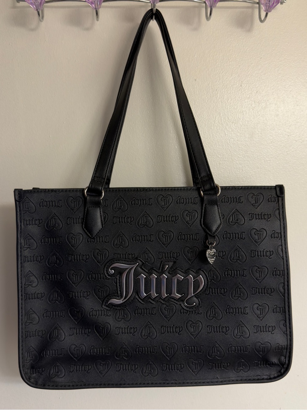 Juicy Couture Black Embossed Logo Tote with Charm